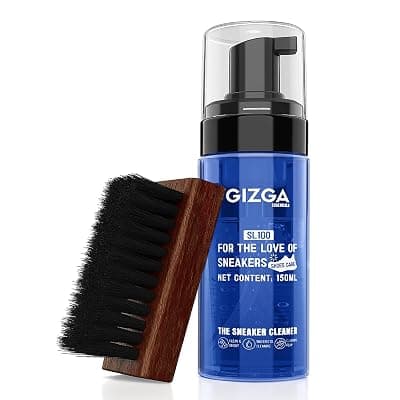 GIZGA essentials Pro 2-in-1 Sneaker &amp; Shoe Cleaning Kit| 150ml Thick Cleaning Foam Spray &amp; Soft Bristle Brush| Waterless Footwear Cleaner for Leather, Canvas, Rubber, Suede, Mesh, Sports, White Shoes