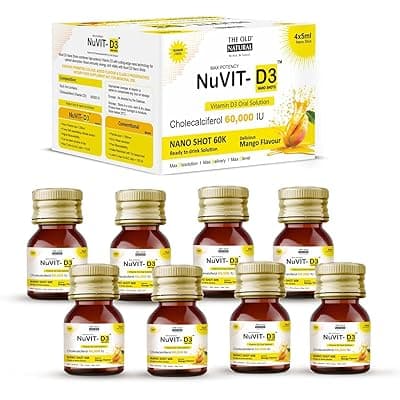 Nuvit D3 Vitamin D3 60000 Iu I Cholecalciferol Vitamin D3 Oil 60000 Iu Sugar Free Nano Shots I Once In A Week - 5Ml (Pack of 2, Mango)