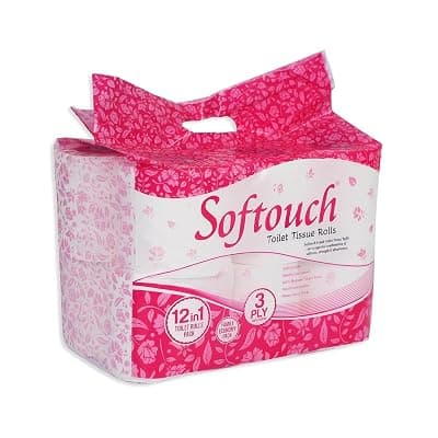 Softouch 3 Ply Toilet Paper Tissue Roll Pack of 12-100% Virgin Paper Safe and hygienic choice for your family