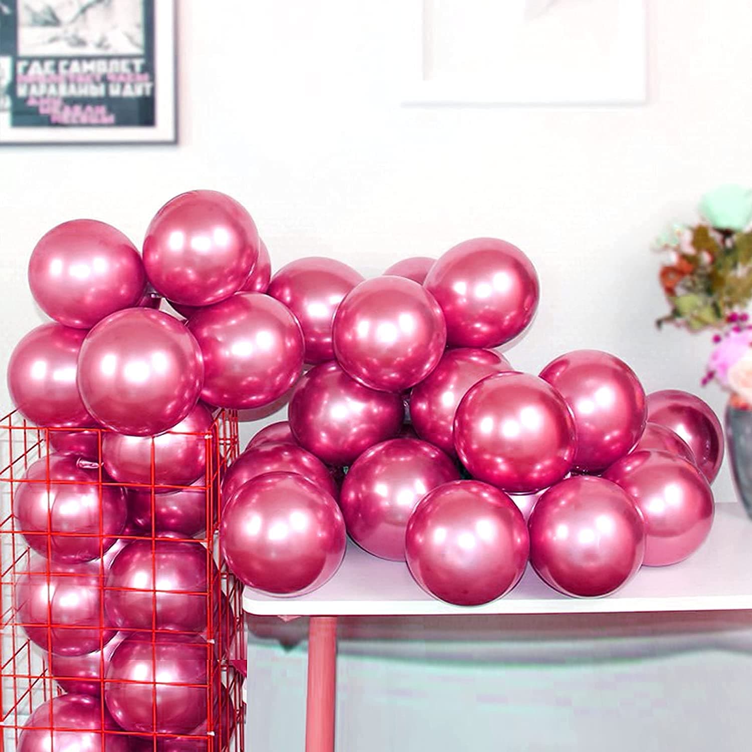Crackles Super Shiny HD Metallic Chrome Balloons Pink for Party Decorations -Pack of 50