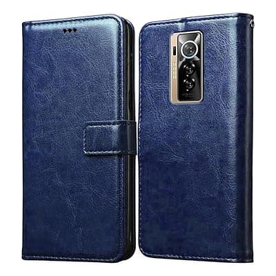 Amazon Brand- Solimo Flip for Tecno Phantom X 4G (Leather_Blue)