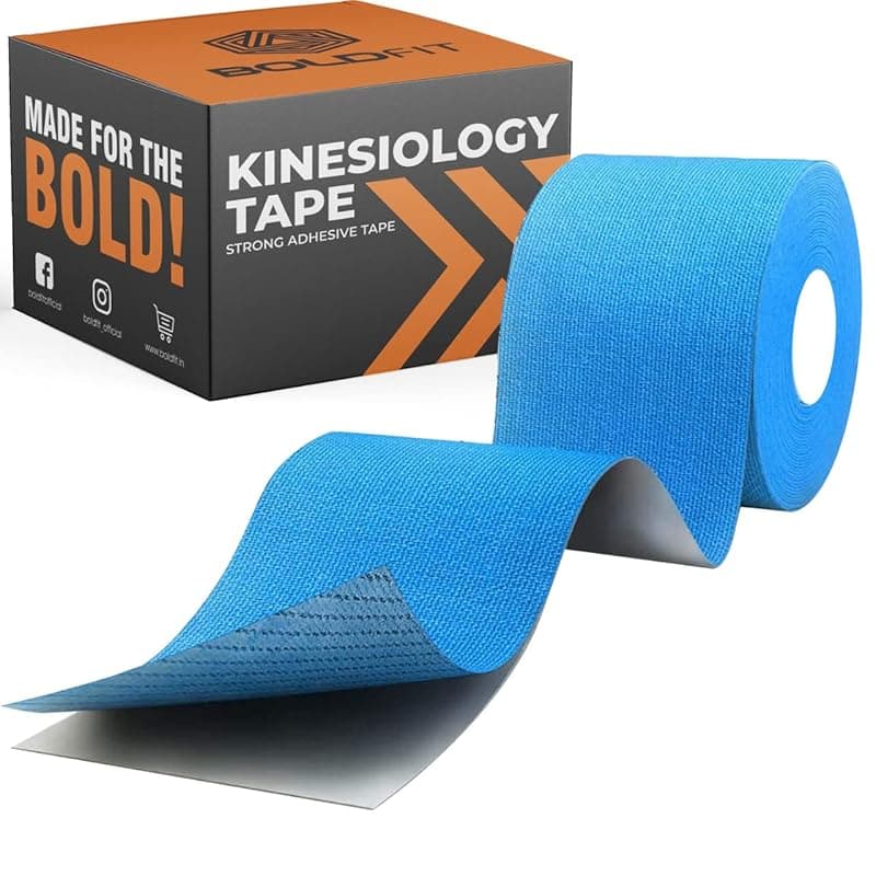 Boldfit Kinesiology Tape for Physiotherapy Kinesio Tape for Sports Injury Pain Relief Muscle Tape for Shoulder, Wings, Arms, Ankle K Taping Waterproof Athletic Tape for Pain Support -2 Inch Blue