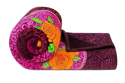 BSB HOME Premium Super Soft Cloudy Printed Mink Single Bed Blanket for Mild Winter/Heavy Winter, Ultrasoft &amp; Cozy Single Ply Blanket | | 152 x 228 Cm (Purple &amp; Orange Royal Rose, Weight 1100 Grams)
