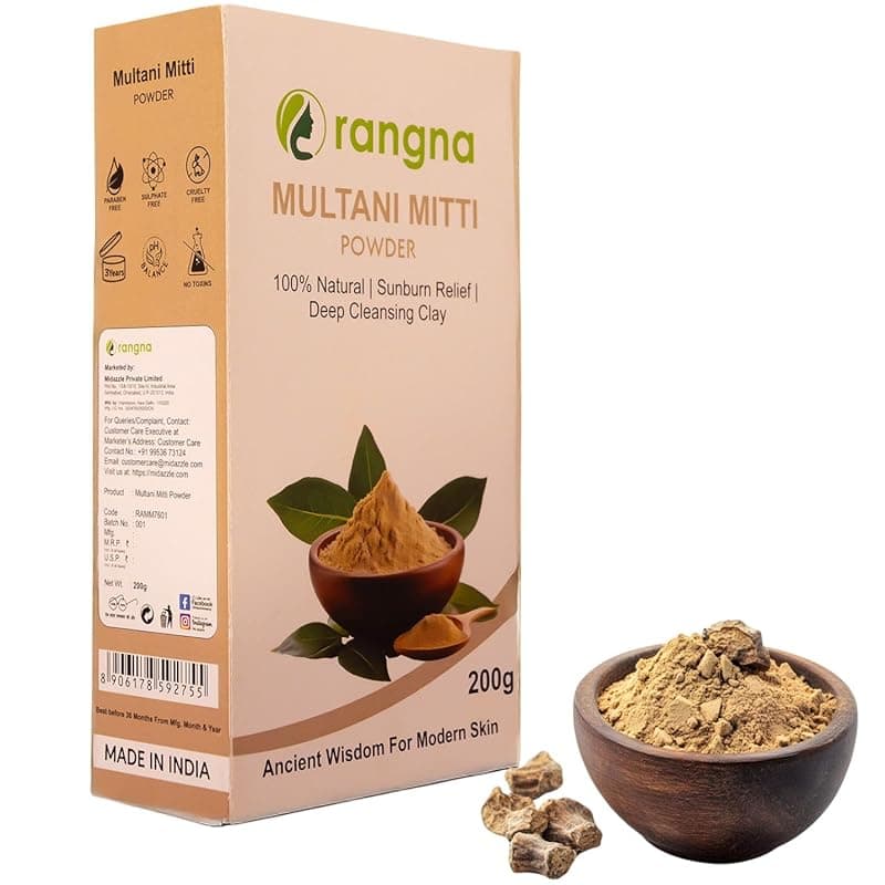 Multani Mitti Powder | Natural Fuller’s Earth for Face & Hair Packs | Removes Dead Skin, Cleanses Pores, Reduces Dandruff & Scalp Itchiness | Soft & Glowing Skin - 200g
