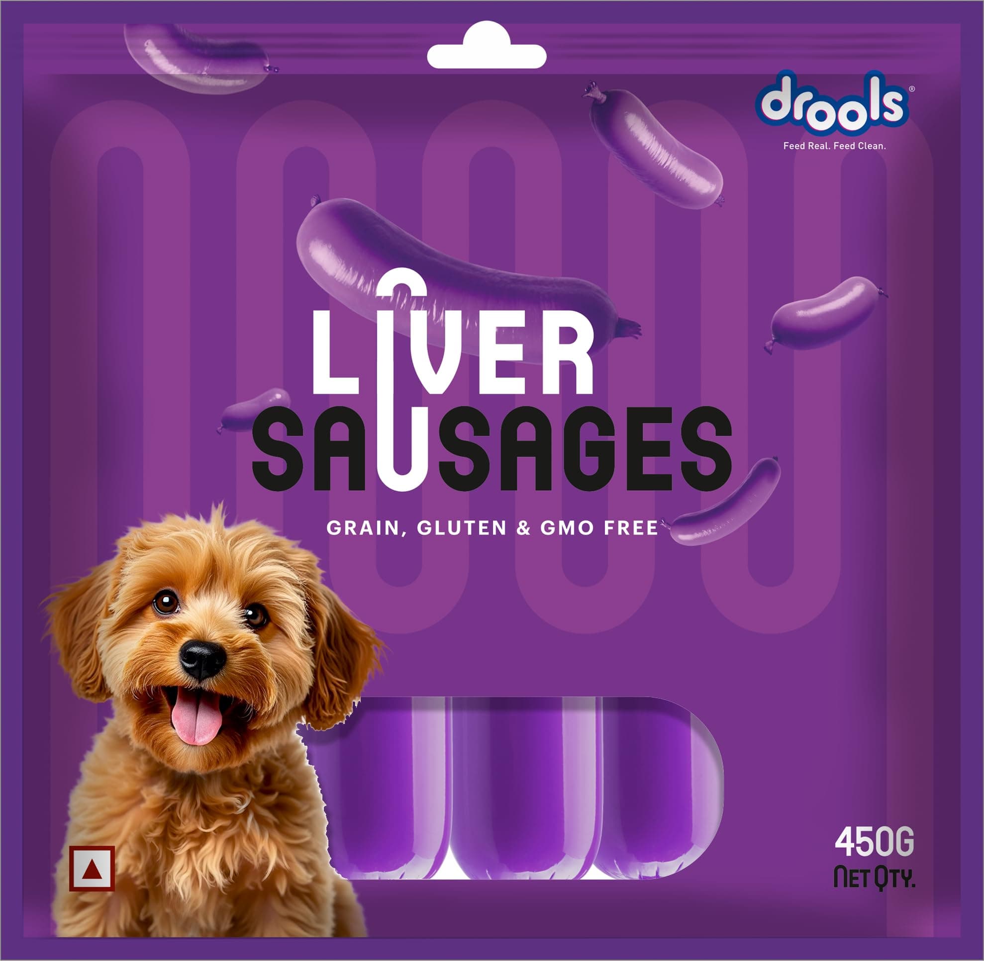 Drools Adult & Puppy Sausage for Dog, 450g | Liver Flavour | High Protein | Treat & Food Topper | Grain Free | Best for Training & Bonding | No Preservatives