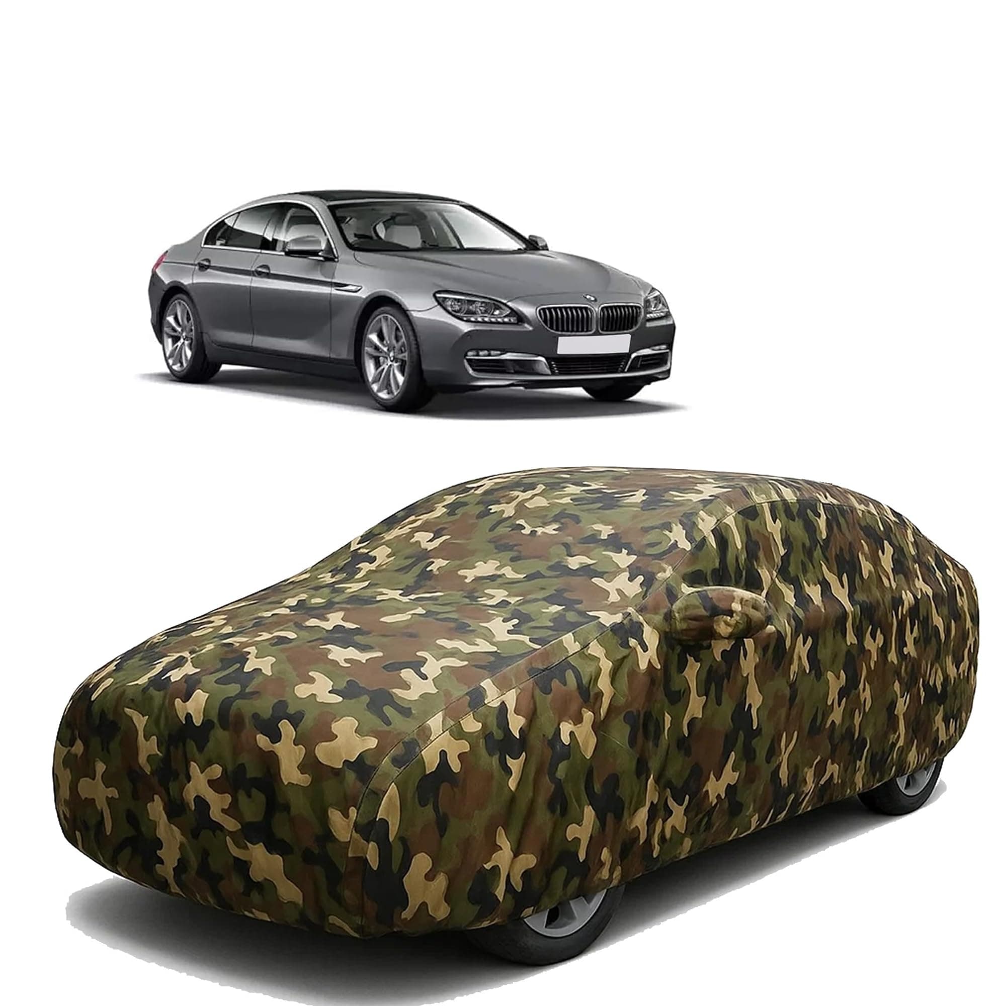 Sulfar 100% Waterproof Car Body Cover Compatible with Mirror for BMW 640D with Long Lasting Durable Material (Triple Stitched, Full Bottom Elastic, Camouflage Army)