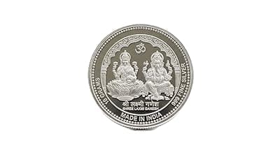 Silver Coin 10 Gram with Laxmi Ganesh Design, for Gifting