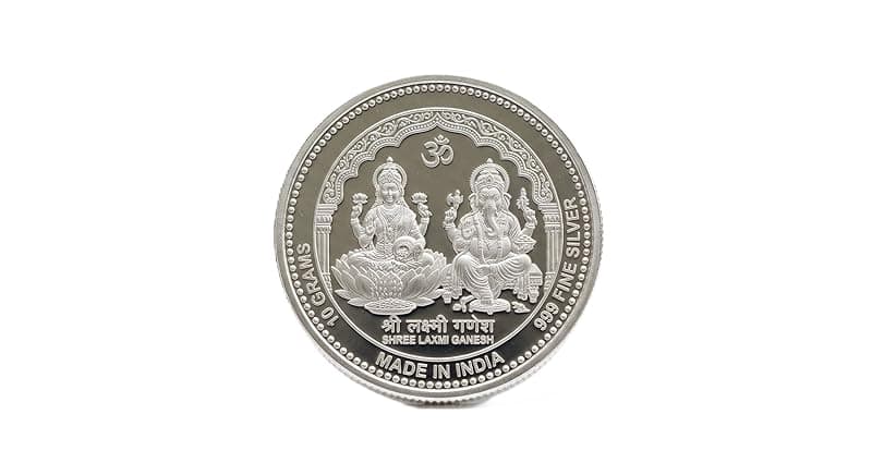 Silver Coin 10 Gram with Laxmi Ganesh Design, for Gifting