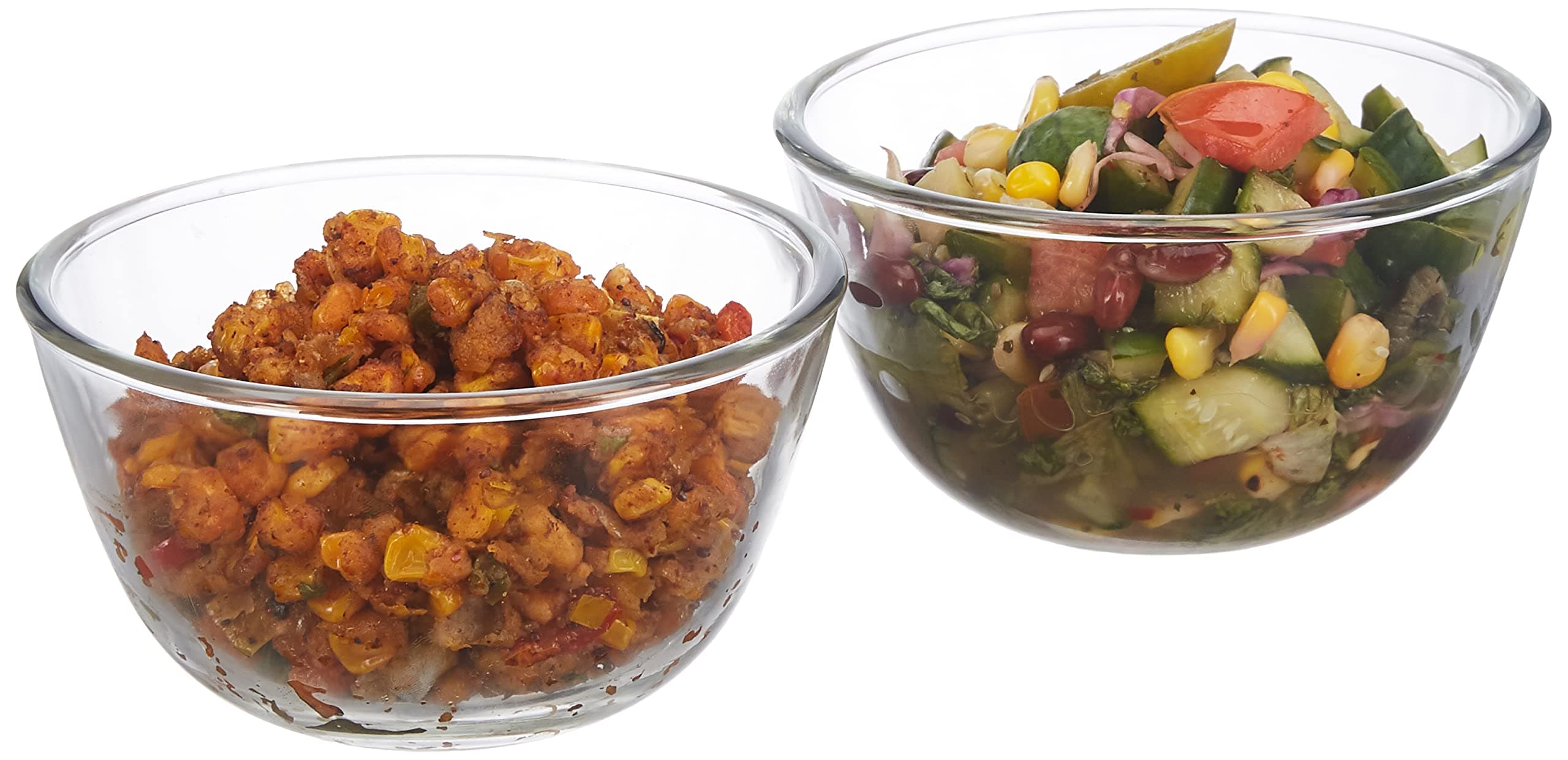 Amazon Brand - Solimo Borosilicate Round Glass/Mixing Bowl (Set of 2, 1100 ml) | Transparent