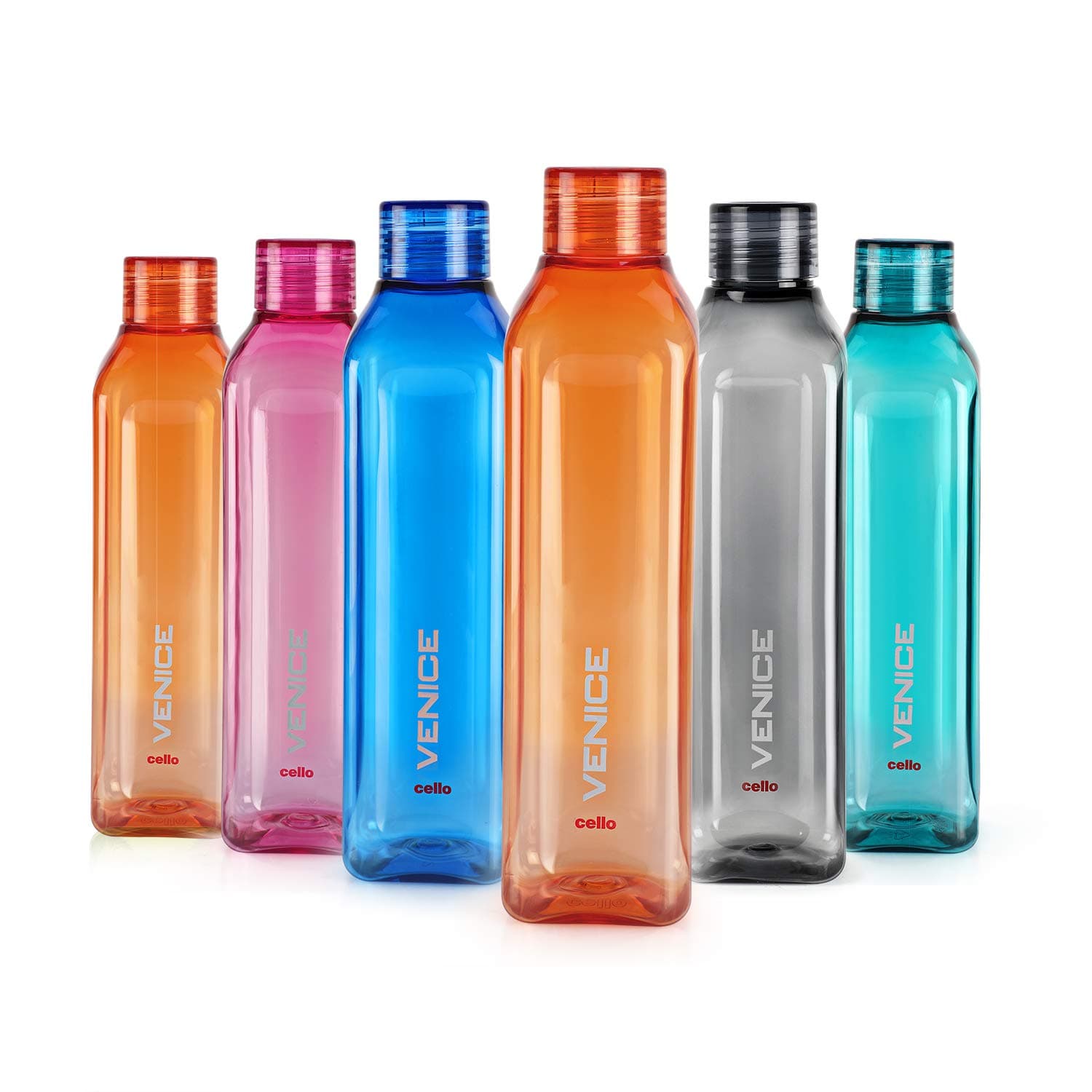 CELLO Venice Water Bottles Set of 6 Pcs For Daily Use, 1000ml Each Multicolor | Stylish & Unbreakable BPA-Free Leakproof Freezer & Fridge Safe Pet Water Bottle For School, Office, Kitchen & Travel
