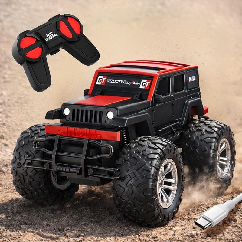 Lifelong Rechargeable Off Roader Monster Truck RC Car for Kids 3–8 Yrs | High Speed, 1200mAh 90 Min Playtime, 100ft Range, Type-C Charging, Big Tyres, BIS Certified Toy for Boys & Girls (LLCORC02)