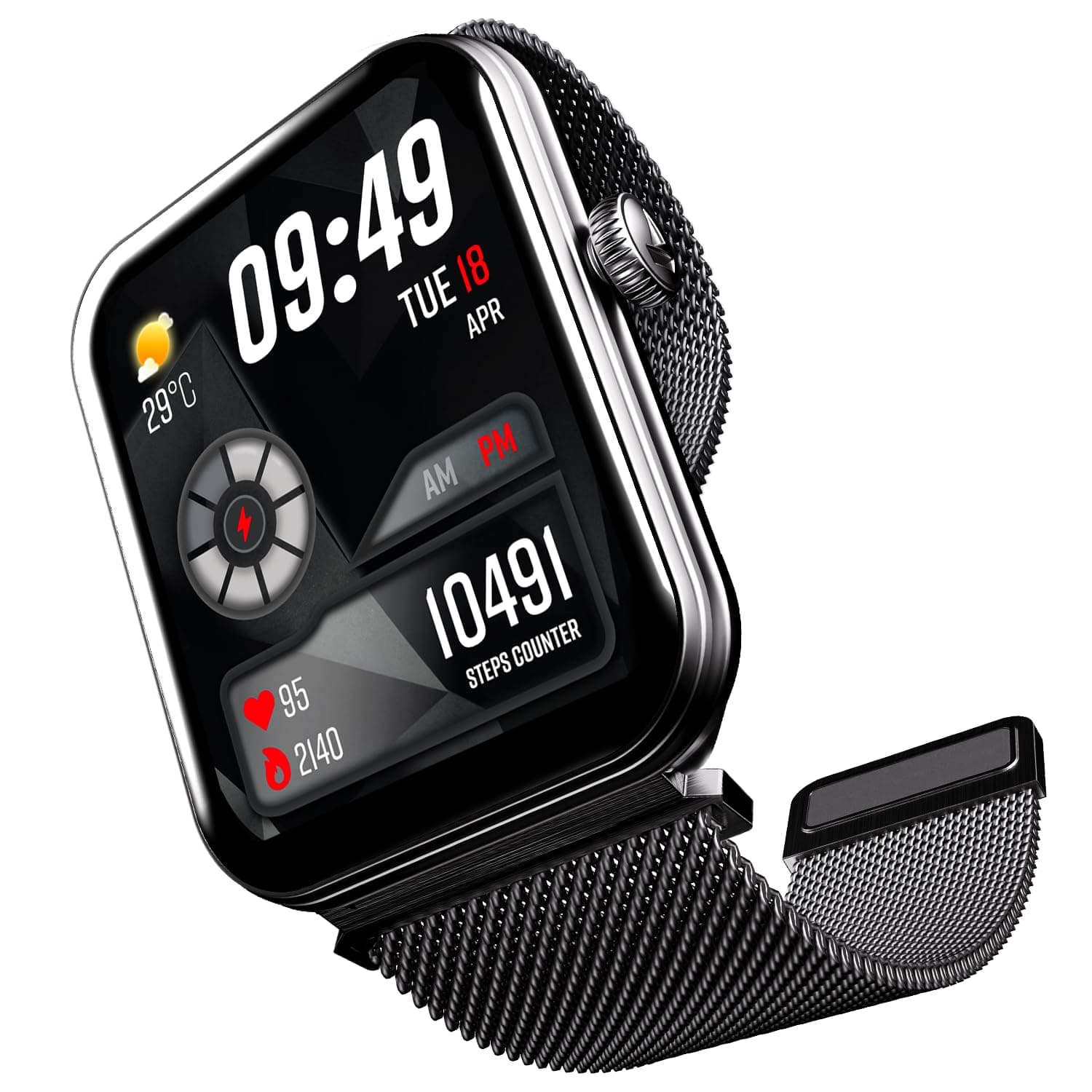Boat Xtend Plus Smart Watch w/ 1.78" (4.5 cm) AMOLED Display, Coins, Advanced BT Calling, 100+ Sports Mode, Always On Display, HR & SP02 Monitoring & Stress Monitoring(Metallic Black)