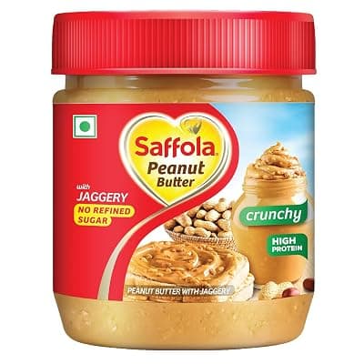Saffola Peanut Butter with Jaggery, Crunchy 350 gm | High Protein Peanut Butter | No Refined Sugar