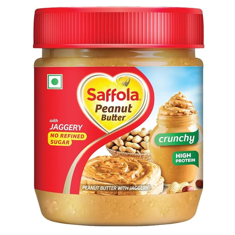 Saffola Peanut Butter with Jaggery, Crunchy 350 gm | High Protein Peanut Butter | No Refined Sugar