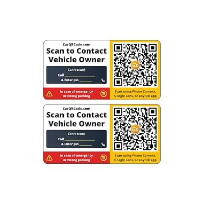 (Pack of 2) Car QR Code Sticker for Emergency Contact & Parking Issues – Scan to Call Without Revealing Your Number