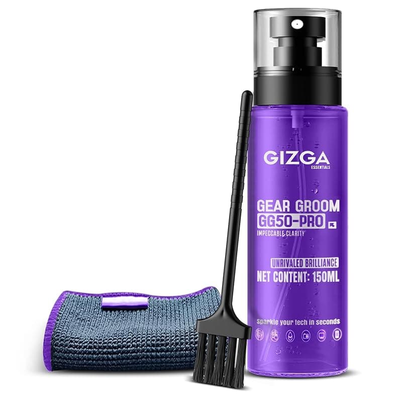 Gizga Essentials 3-in-1 Screen Cleaning Kit with 150ml Spray, Microfiber Cloth &amp; Cleaning Brush | Safe Screen Cleaner for Laptop, PC, TV, Smartphone, Tablet, Camera Lens, Eyeglass &amp; Keyboard Cleaning