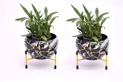 Amazon Brand - Solimo Tripod Stand | Set of 2 | Flower Design | Iron | Black