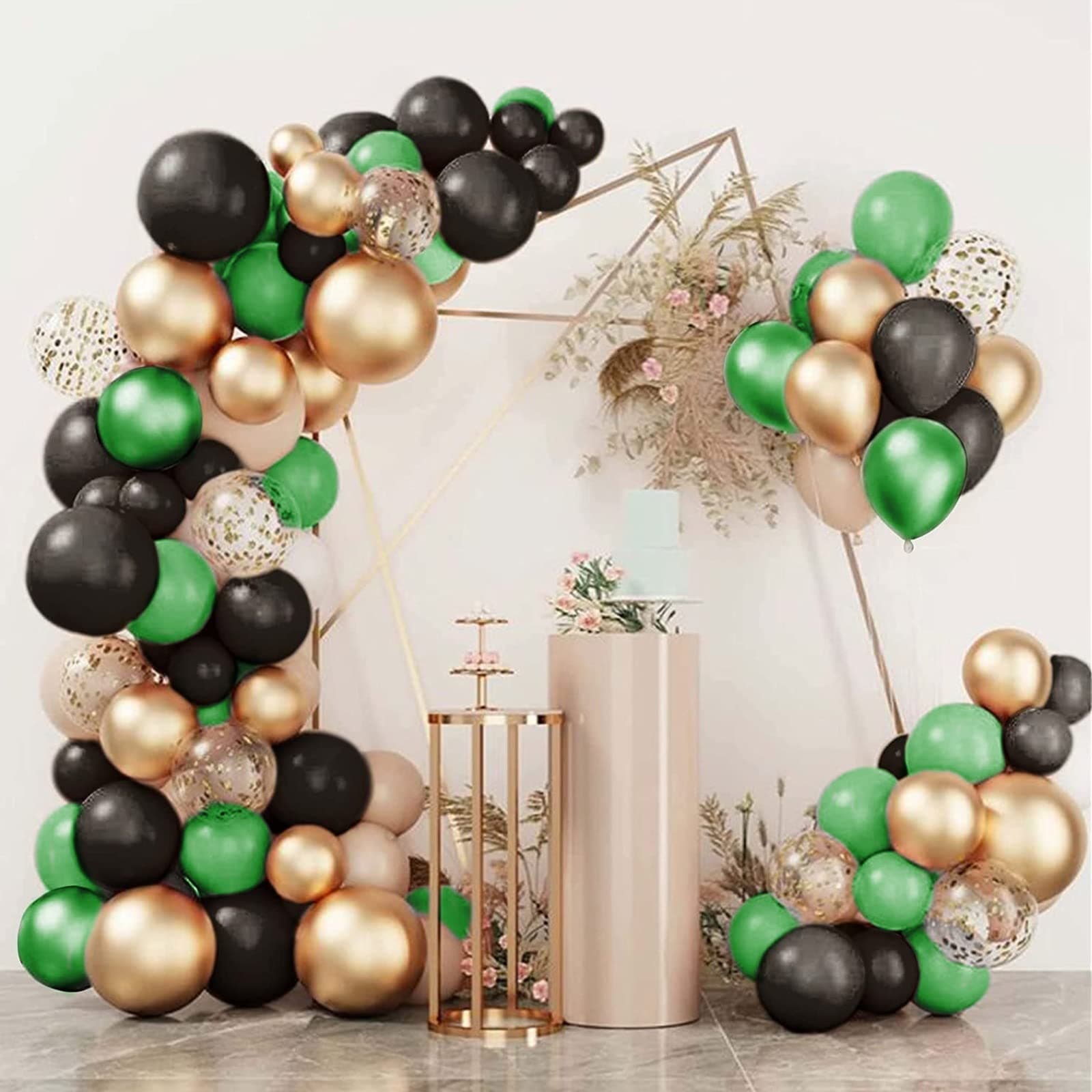 ITAF Gold Blue & White Metallic Shiny Balloons and Gold Confetti Balloons For Birthday/Anniversary/Engagement/Wedding/Special Event Theme Party Decoration (Green Gold Black + Gold Confetti)