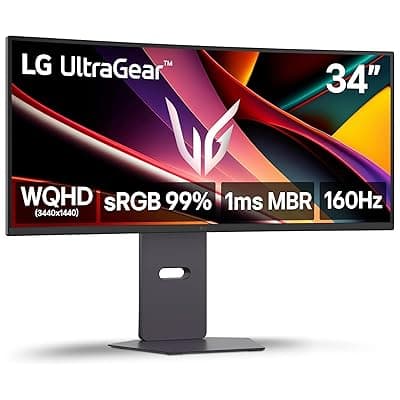 LG 34G600A 86.36cm (34 Inch) Ultragear Curved (1800R) WQHD (3440x1440) Gaming Monitor, 160Hz, 1ms MBR, Speakers, Anti-Glare, AMD FreeSync Premium, DP, HDMI X 2, Tilt/Height/Swivel Adjustment(Black)