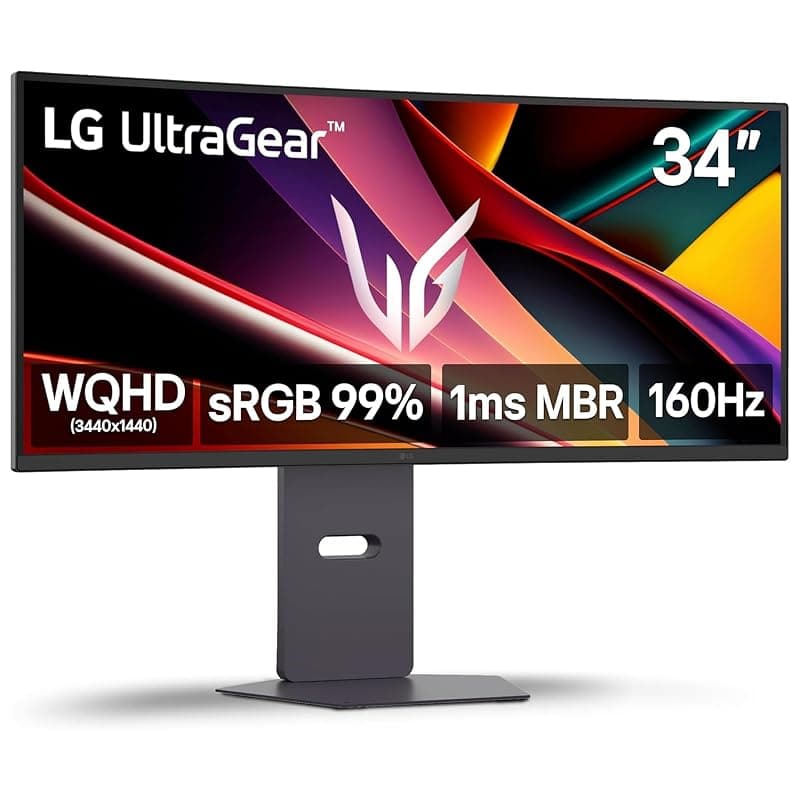 LG 34G600A 86.36cm (34 Inch) Ultragear Curved (1800R) WQHD (3440x1440) Gaming Monitor, 160Hz, 1ms MBR, Speakers, Anti-Glare, AMD FreeSync Premium, DP, HDMI X 2, Tilt/Height/Swivel Adjustment(Black)