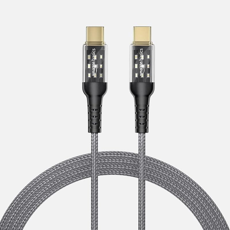 amazon basics Premium Braided USB Type-C to Type-C with PD 60W fast Charging and Data cable (Grey -1.2 Meter)