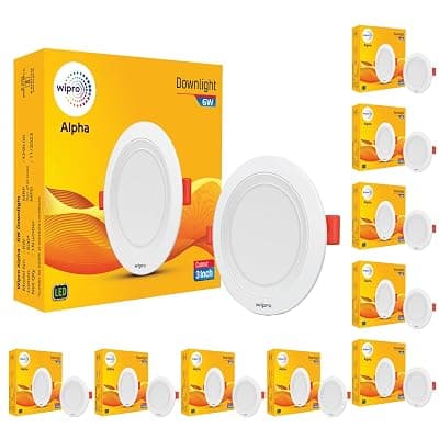 wipro 6W Alpha Downlight for Junction Box | Green |3 inch Cutout, 22mm Height| Surge Protection Upto 350 VA | High Voltage Protection Upto 4KV | Pack of 10