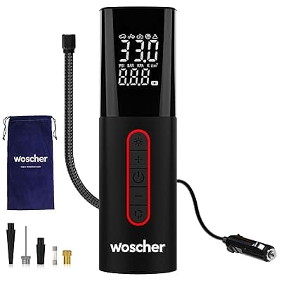 Woscher 501 Digital Tyre Inflator for Car & Bike | 150 PSI | Auto Shut-Off | Digital Display | LED Light | DC 12V Portable Air Pump