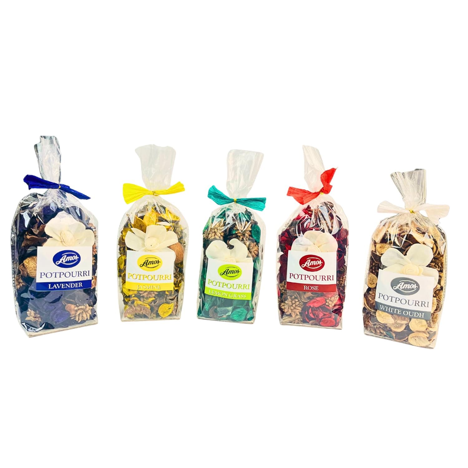 Amos Premium Potpourri Flowers Home Fragrance Pack of 5(100 gm Each) (Rose) (Jasmine) (Lavender)(Lemongrass)(White oudh)