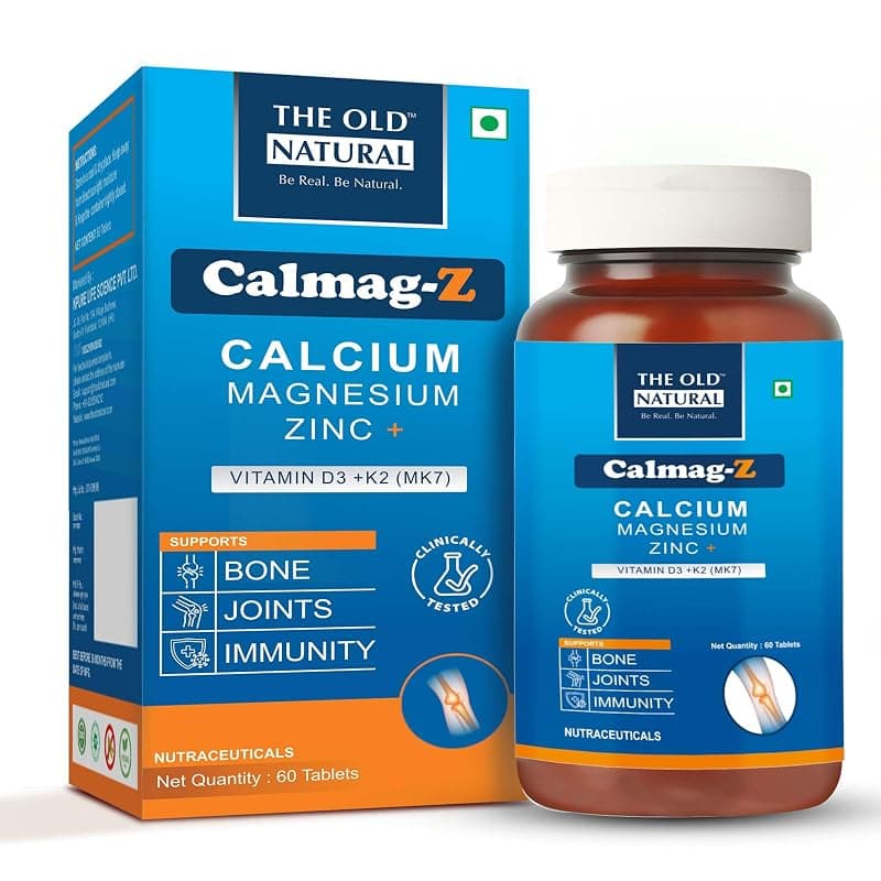 Calmag-Z | Calcium, Magnesium, Zinc with Vitamin D3 + K2 (MK7) | 16 Ayurvedic Herbs | Supports Bone, Joint &amp; Immunity | Clinically Tested | 60 Tablets (Pack of 1)
