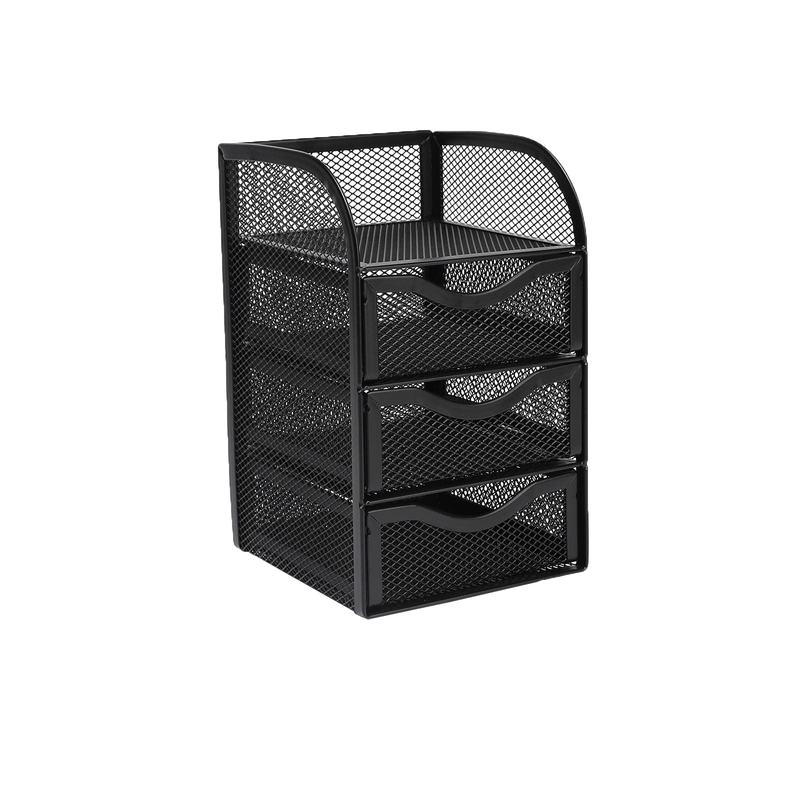 Neomate 3-Drawer Metal Mesh Mini Desk Organizer with Top Tray | Multi-Purpose Stationery Storage for Home & Office | Black -13D x 12.5W x 20H cm