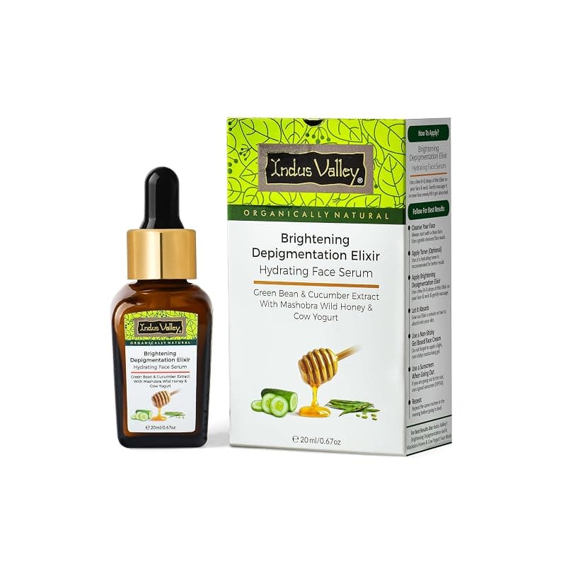 INDUS VALLEY Brightening Depigmentation Elixir Hydrating Face Serum with Cow Yogurt, Mashobra Wild Honey & Greenbean Extract Reduces Pigmentation, Dark Spots & Dullness - 20ml
