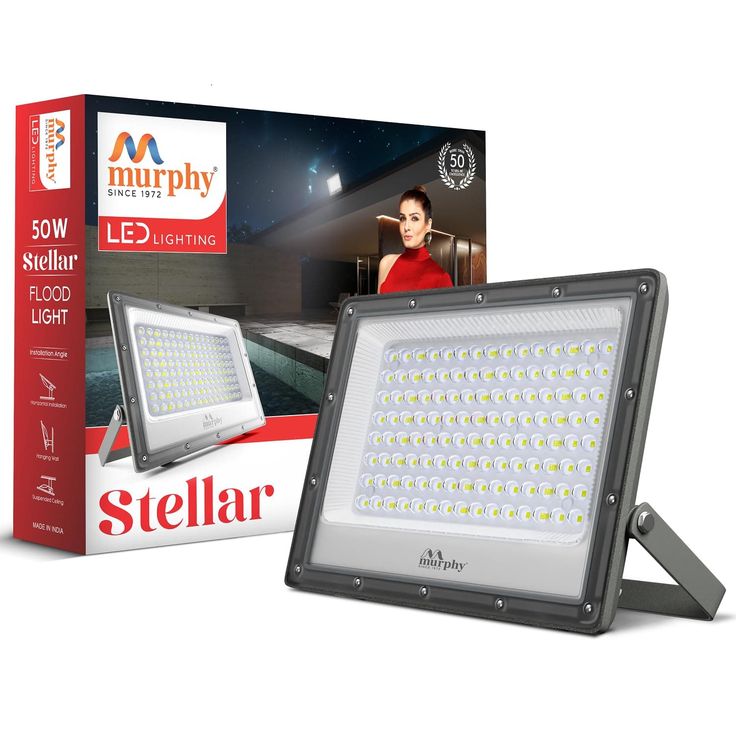 Murphy Stellar 50W LED Flood Light With 2-Year Warranty | Cool White | High Brightness Outdoor LED For Security, Landscape, Warehouse, Backyard | IP66 Waterproof | BIS Approved Pack of 1,G5
