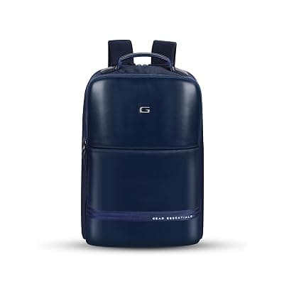 Gear Elevate Faux Leather 20L Water Resistant Anti-Theft 4 Compartment Backpack/Laptop Bag/Office Bag With Raincover For Men/Women (Navy-Mint)