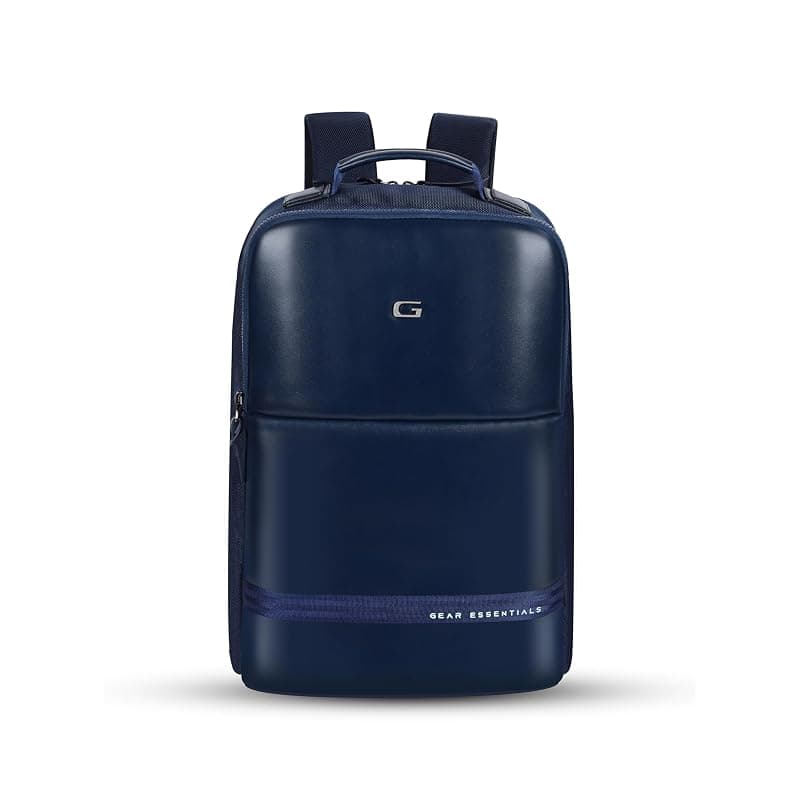 Gear Elevate Faux Leather 20L Water Resistant Anti-Theft 4 Compartment Backpack/Laptop Bag/Office Bag With Raincover For Men/Women (Navy-Mint)