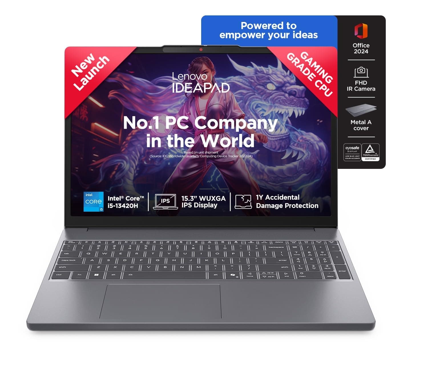 Lenovo IdeaPad Slim 3 13th Gen Intel Core i5-13420H 15.3 inch (38.8cm) WUXGA IPS Laptop (16GB RAM/512GB SSD/Windows 11/Office 2024/Top Metal Cover/Backlit KB/Luna Grey/1.6Kg), 83K101JEIN
