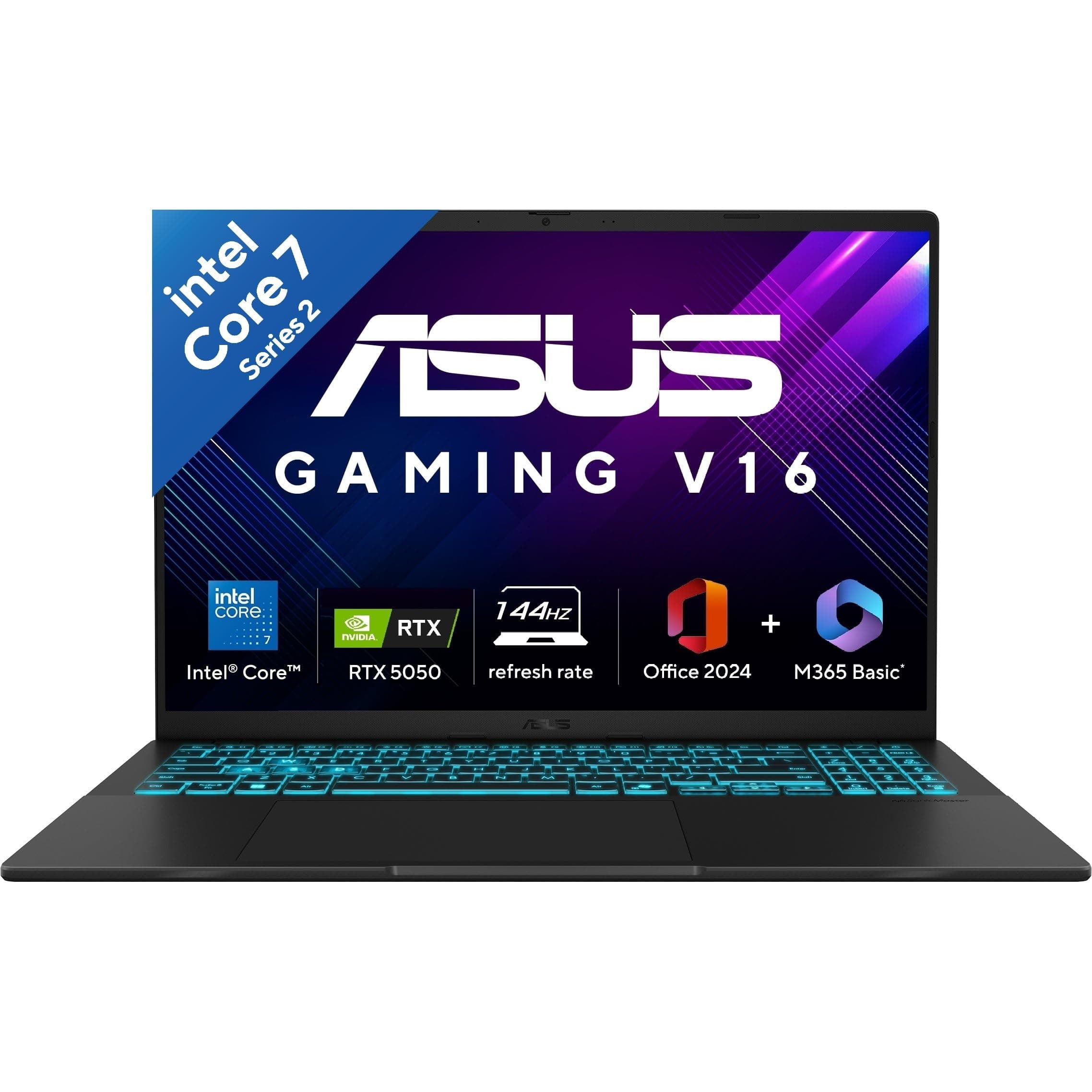 ASUS Gaming V16 (2025),Intel Core 7 240H (i7-14th Gen),RTX 5050-8GB,16GB RAM,512GB SSD,FHD+,16",144Hz,Backlit Keyboard,Windows 11,M365*,Office 2024,Matte Black,1.95 Kg V3607VH-RP038WS,Gaming Laptop
