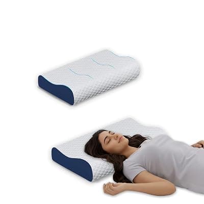 Orthopedic Memory Foam Pillow, Ergonomic Cervical Contour Breathable Design, Cooling Soft Cushion for Neck and Shoulder Support, Washable Cover, Dual Height 6cm & 9cm, Blue