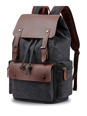 FUR JADEN Eco Friendly Travel Laptop Backpack Made of Water Resistant Sustainable Canvas and Vegan Leather for Men and Women for Travel Hiking Work