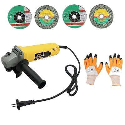 Hillgrove HGCM13M1 Angle Grinder With Gloves And 2Pcs Metal Cutting Wheel, 2Pcs Grinding Wheel (100 mm Wheel Diameter)