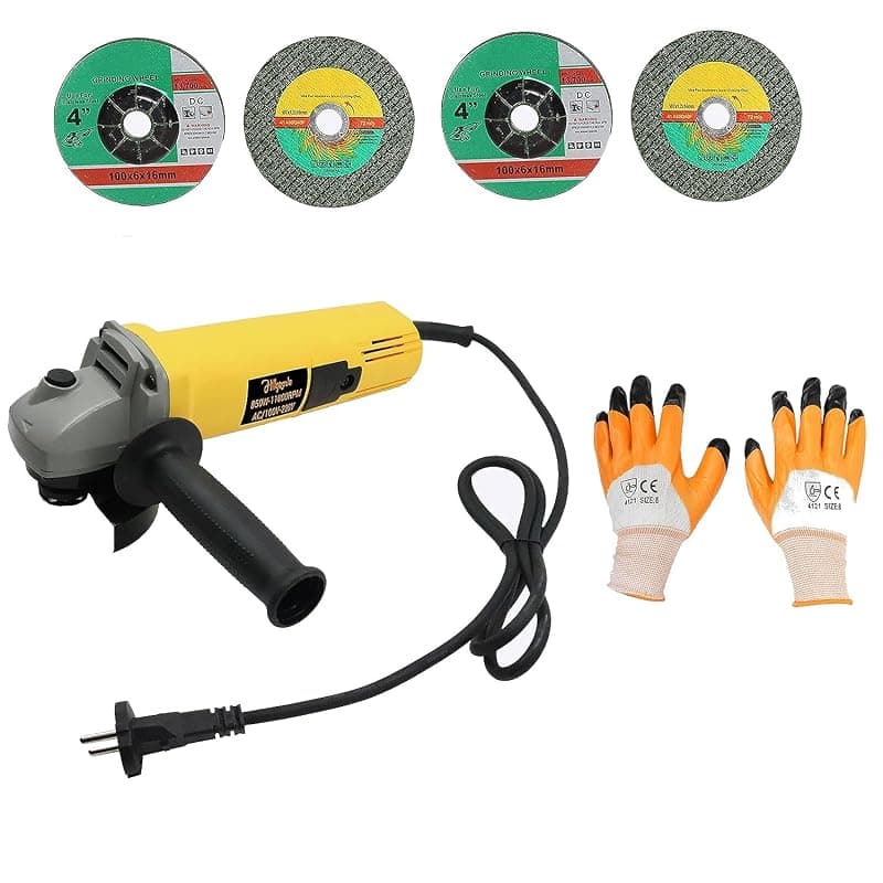 Hillgrove HGCM13M1 Angle Grinder With Gloves And 2Pcs Metal Cutting Wheel, 2Pcs Grinding Wheel (100 mm Wheel Diameter)