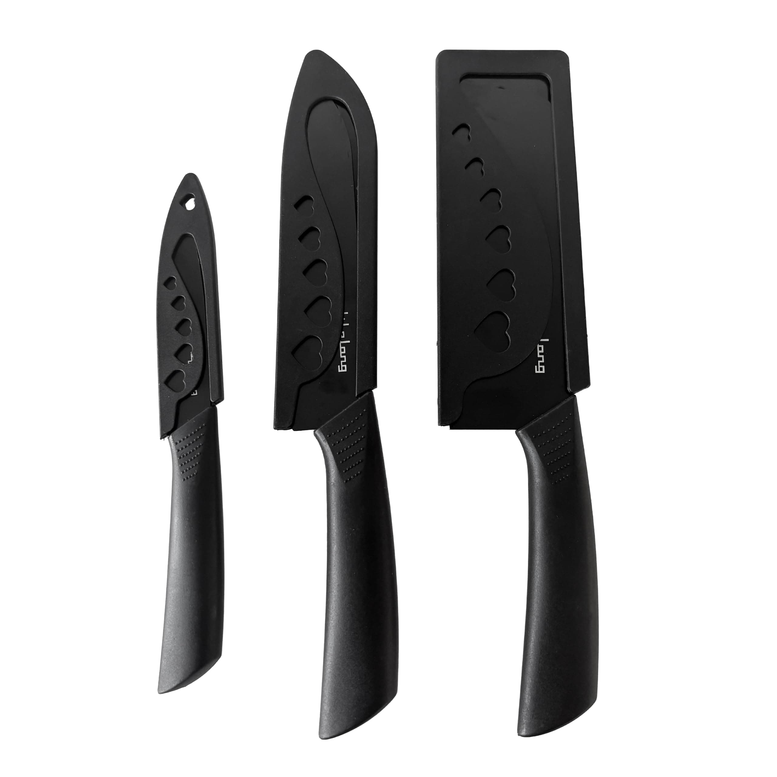 Lifelong High-Carbon Stainless Steel Knife Set of 3 with Protective Cover | Non-Slip PP Handle, Black Color Coated, Sharp Edge for Professional Cutting, Chopping, Dicing & Slicing at Home & Restaurant