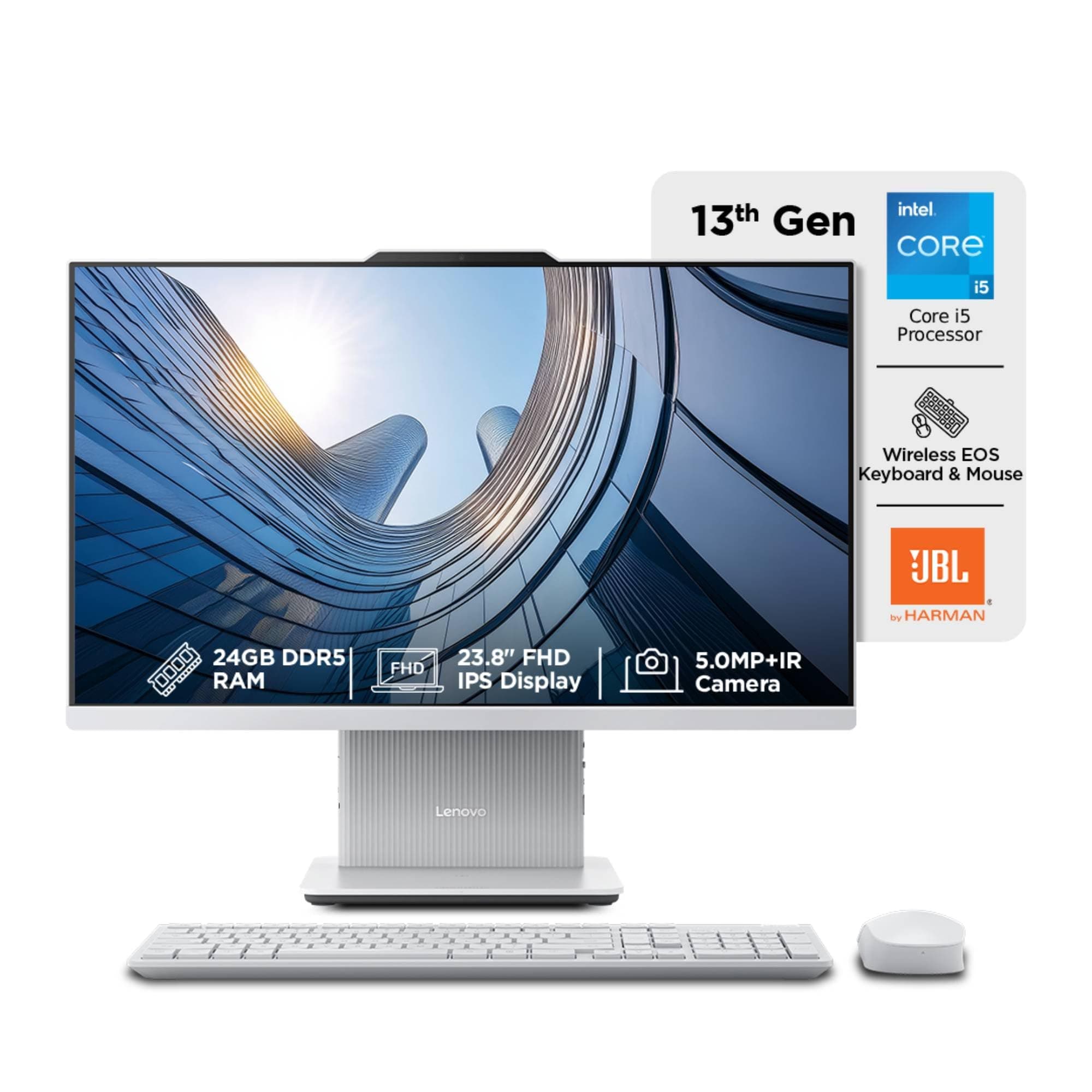 Lenovo IdeaCentre AIO Intel Core i5-13420H 24" FHD (24GB RAM/512GB SSD/Win11/Microsoft 365 Basic + Office Home 2024/3Wx2 Harman/Wireless EOS Keyboard & Mouse,Grey), F0HN00VEIN All-in-One Desktop