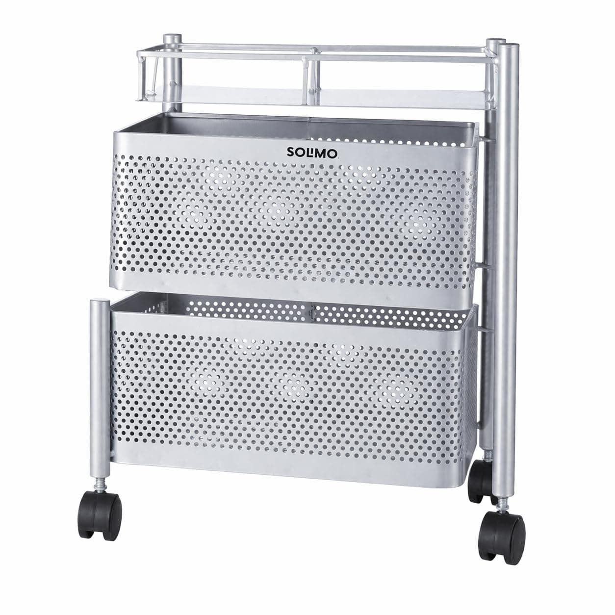Amazon Brand - Solimo 360° Revolving Preassembled Heavy-Duty 2 Layer Square Portable Trolley with Wheels | Multipurpose Storage Racks | Books, Fruits and Vegetables (Matte,Silver)