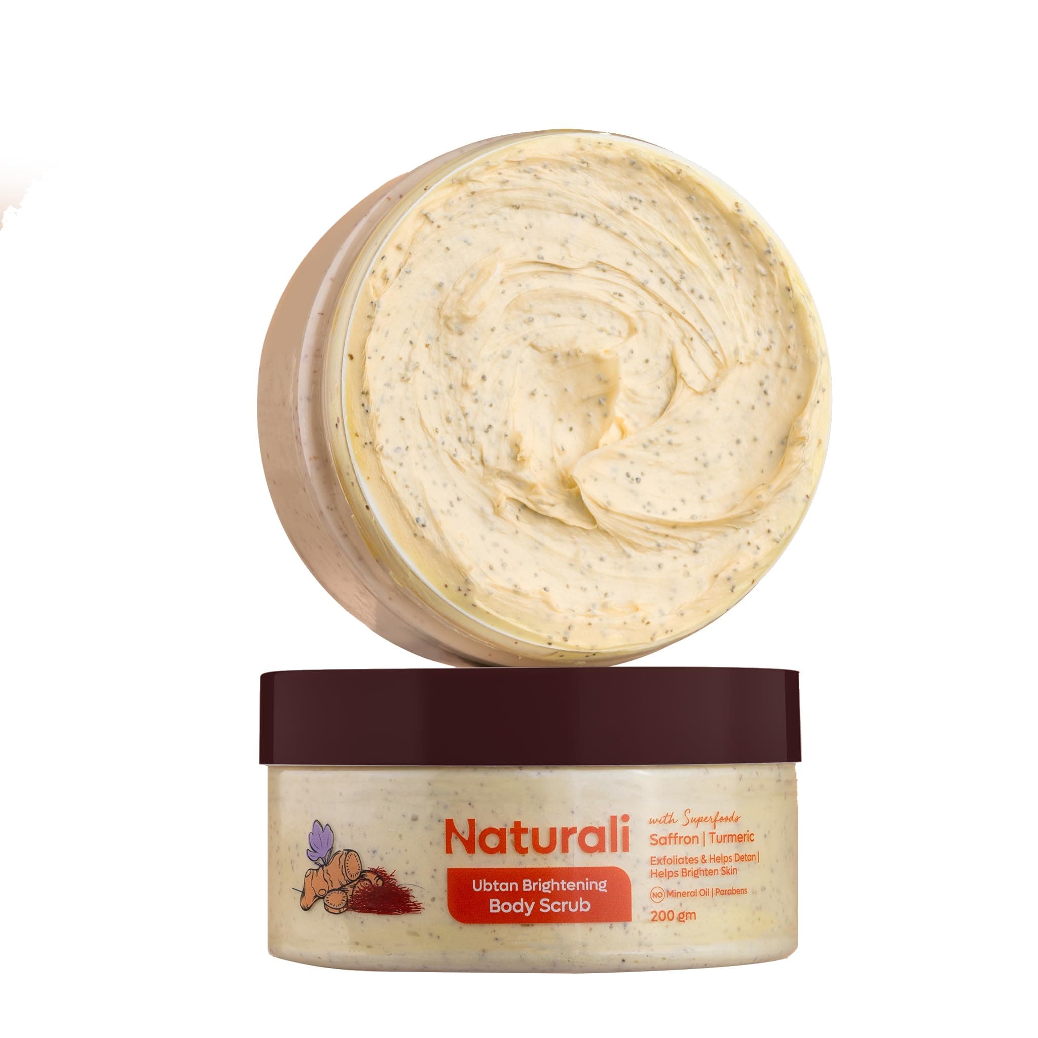 Naturali Ubtan Brightening Body Scrub | With Superfoods Saffron & Turmeric | Exfoliates | Removes Tan | Boosts Skin Glow | Paraben-free | For All Skin Types | 200gms