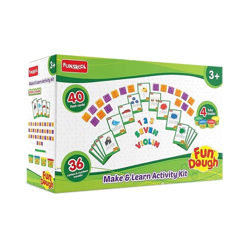 Funskool Fundough Jars Make & Learn Activity Kit, Make exciting Shapes and Patterns, Multicolour, Dough, Toys for Kids, Shaping, Sculpting, 3 Years and Above, Multicolour