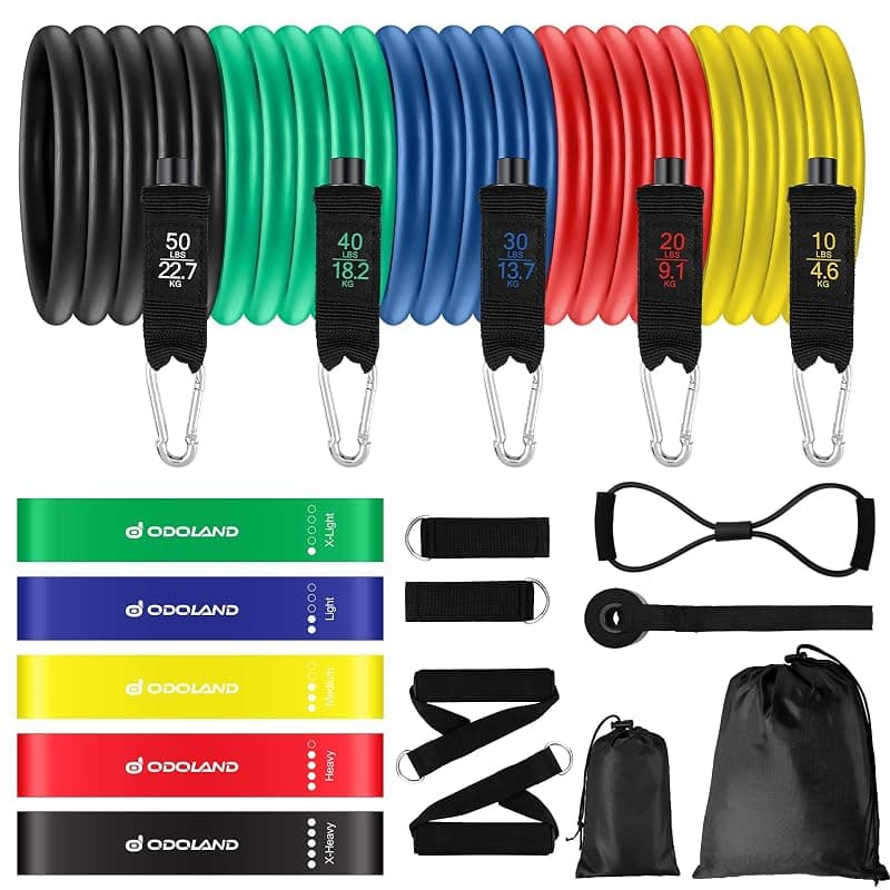 Odoland 16 pcs Resistance Bands Set Workout Bands, Heavy Exercise Bands Fitness Bands with Door Anchor, Ankle Strap, Resistance Loop Bands for Gymnastics
