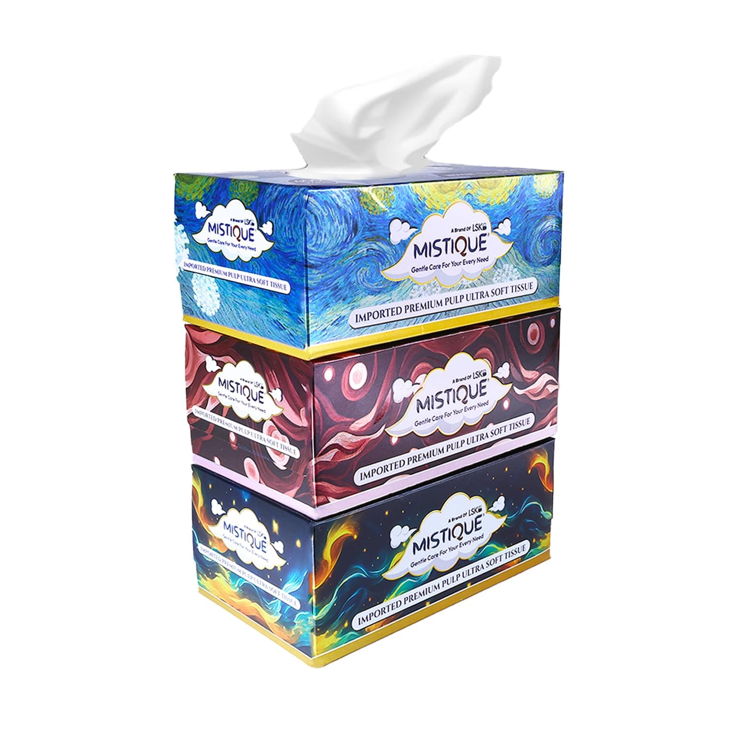 MISTIQUE 2 Ply Facial Tissue Paper Box | 600 Pulls | 200 Pulls x 3 Boxes | Natural Virgin Pulp | Ultra Soft, Skin Friendly & Highly Absorbent | Multipurpose Car, Home & Office Use