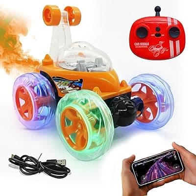 Stunt Racing Car Red | Forward/Backward & Left/Right Steering | LED Lights, Music & Spray Effect | Bluetooth Control | Rechargeable | Best Gift for Boys & Girls 2 3 4 5 6 7 8+ Years