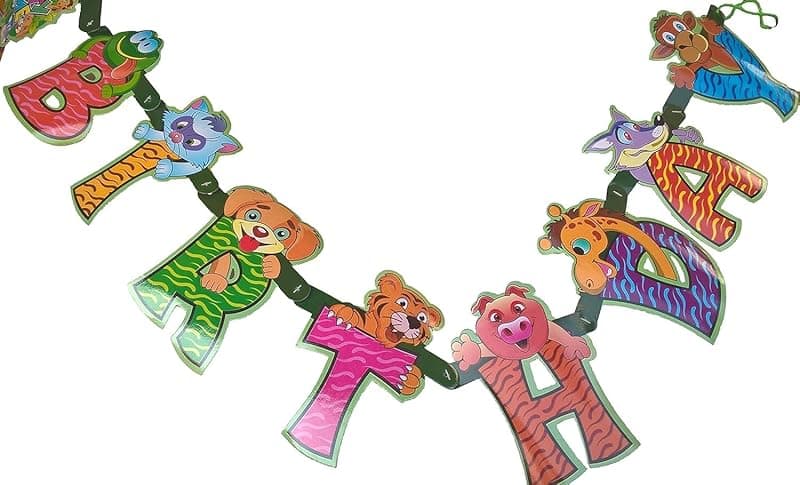 Happy Birthday Animal Alphabet Banner, Colorful Jungle Safari Theme Party Decoration, Educational Hanging Letters for Kids Room
