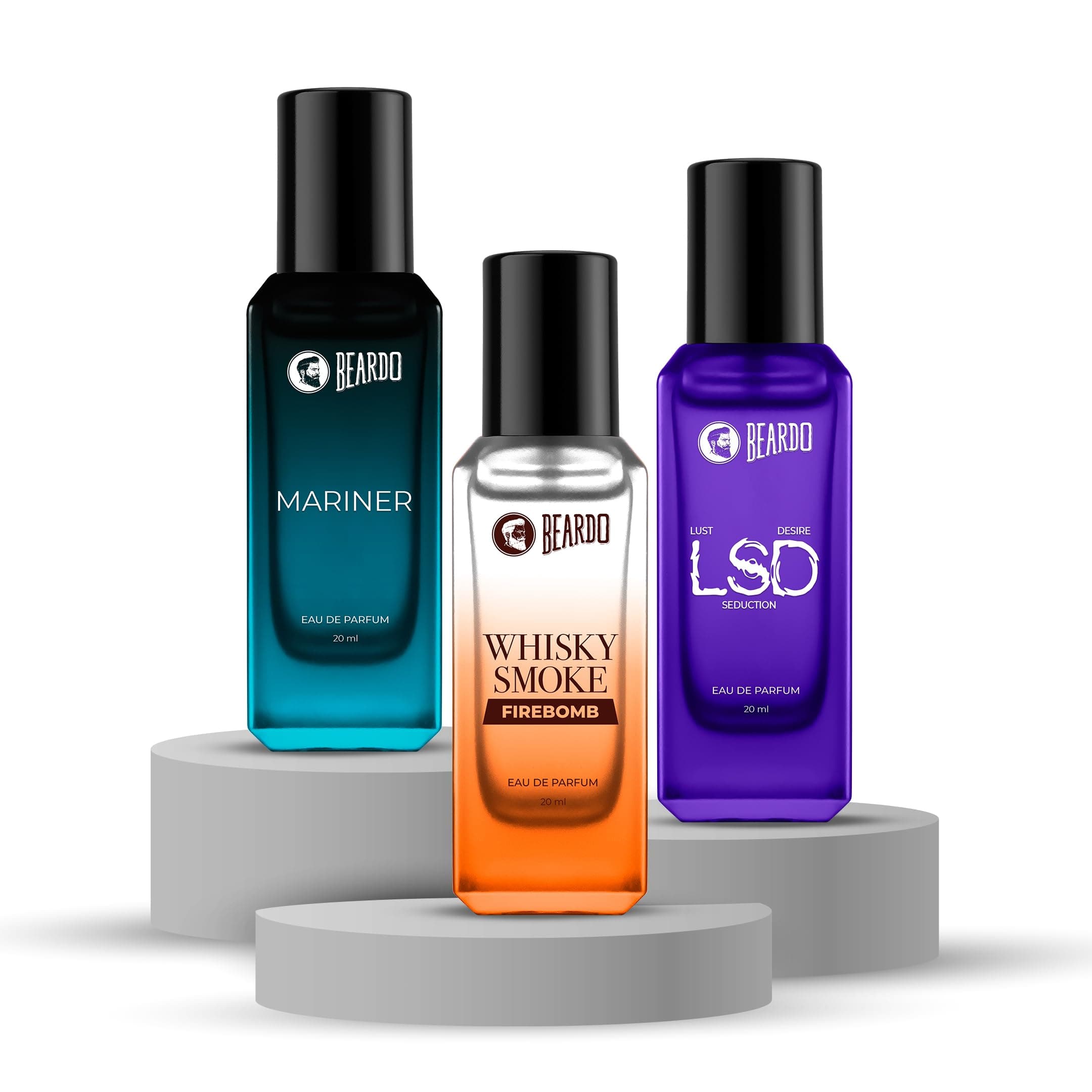 Beardo FUSION Trio Perfume Set - LSD,Mariner & Whisky Smoke Firebomb Perfume for Men (20ml x 3) | Long Lasting Fragrance | Long Lasting Perfume for Men | Gift for Men | Gift for Friend